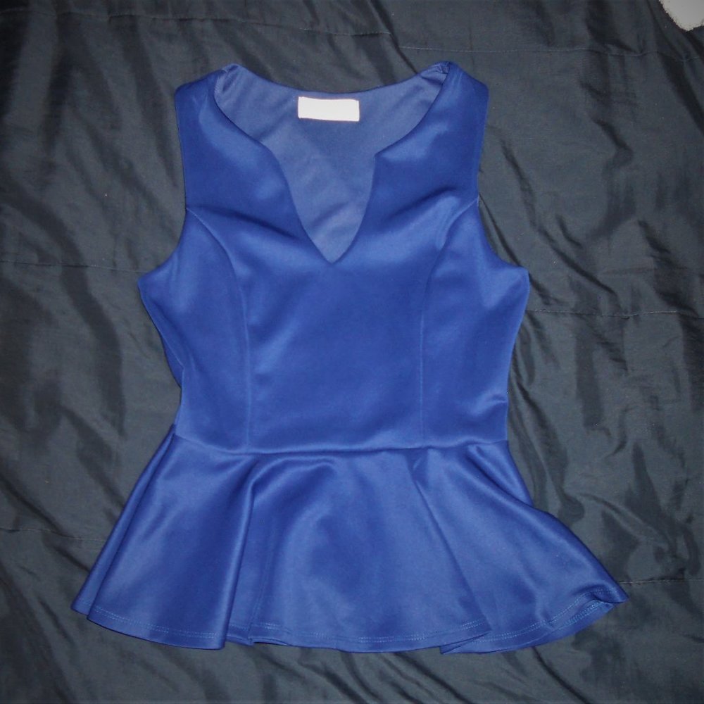 Blue Structured Sleeveless Peplum Top